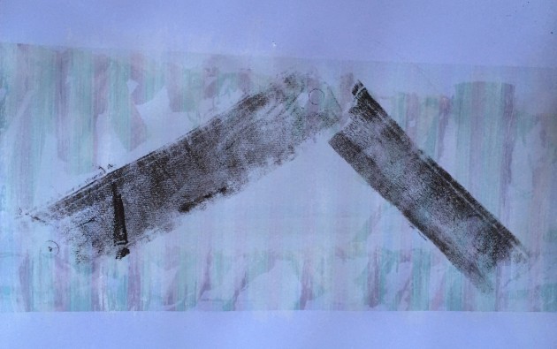 digital print of tatters on the fence at Black rock with black print from two remaining tatters over the top