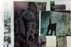 Collage with angel Raphael and shadow of Ulf dog