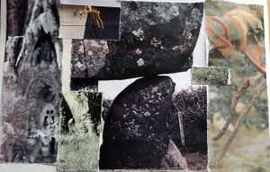 collage with nature and balanced standing stones