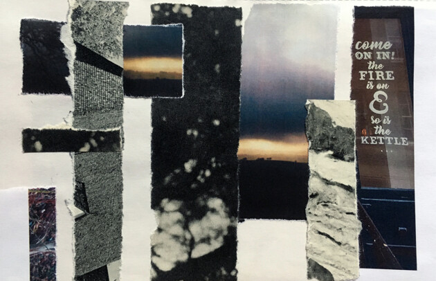 collage of sunsets and rock textures