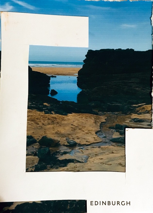 collage with sea view and white partial border.