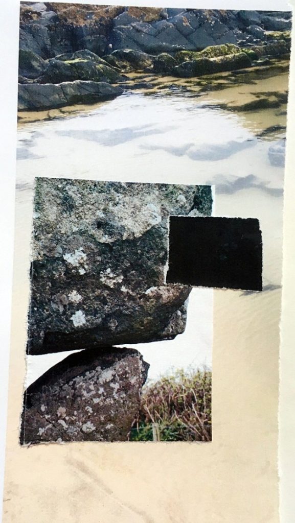 collage - beach and balanced rocks