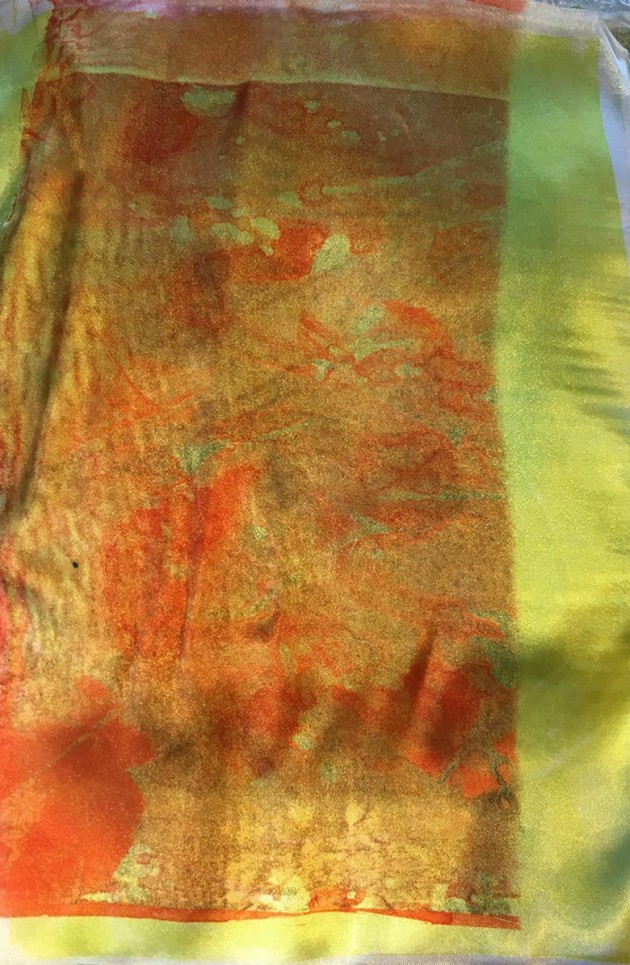 yellow and orange heat transfer printing on fabric.