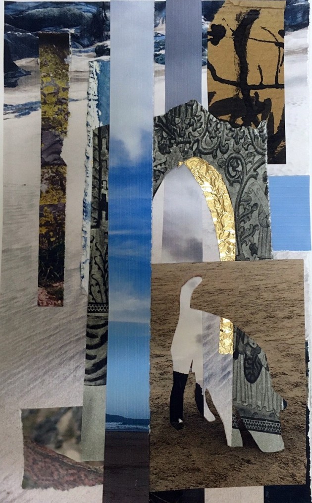 Collage of skyscapes and arches from all pieces left over from previous collages.