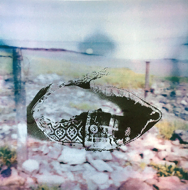 screenprint of river severn beach with b & w shirt tatters