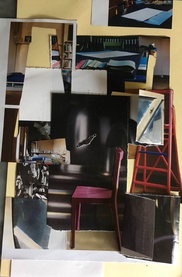 Collage of ladders, furniture and spaces.