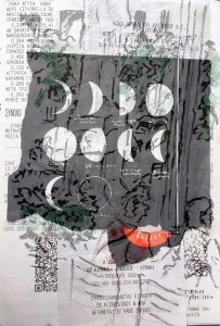 collage of moon phases with drawing of Crete superimposed on top.