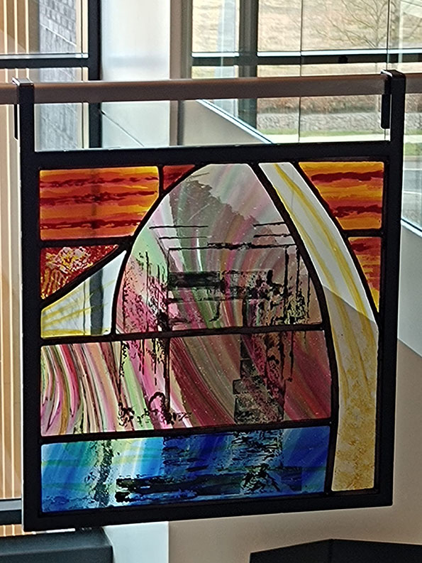 leaded stained glass panel of a portal